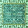 thumbnail image 1 of Ahgly Company Machine Washable Indoor Square Abstract Turquoise Blue Modern Area Rugs, 6' Square, 1 of 4