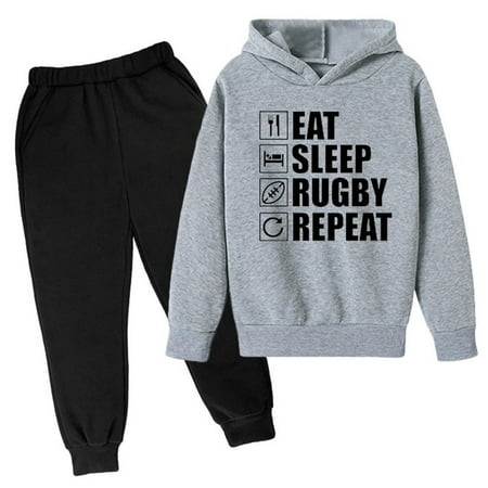 

American Football Fans Sports Gift Sweatshirt Vintage Rugby Player Sports Retro Jogging Sweatsuits Kids Boys Girls Tracksuit Rugby Pullover Hoodie Pants Set 11 Years-12 Years