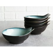 Pack Of 5 Ceramic Zen Blue Tempura Dipping Sauce Condiment Bowls With Handle
