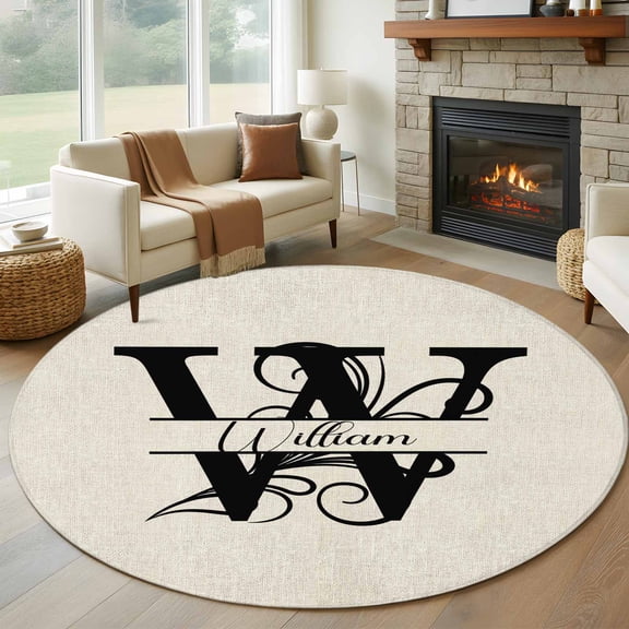 Round Rugs 6Ft, Letter W Round Area Rug Washable Indoor Throw Carpet, Monogram Words Soft Non Slip Circle Rug for Office Cabinet Home Decor Aesthetic