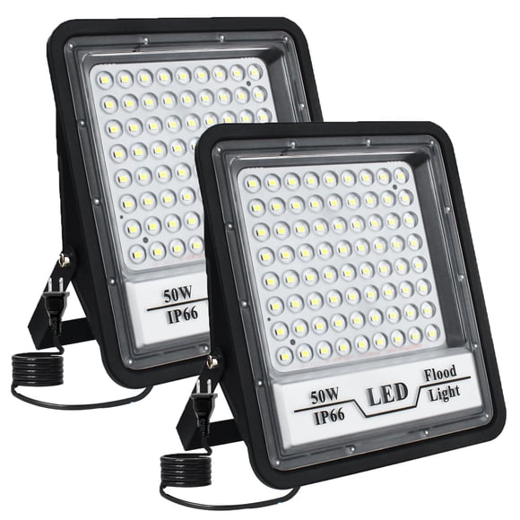 2PCS 50W Reflector Led Exterior, BOSITE 6500K 6000LM Luz de Inundación, Impermeable IP66 Luces LED Blanco para exterior, Patio, Jardin, Garaje, Etc