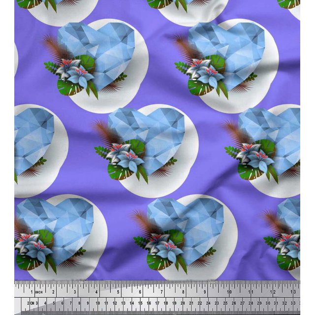 Soimoi Moss Georgette Fabric Tropical Flower & Heart Print Sewing Fabric Yard 42 Inch Wide