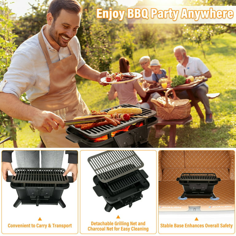 Gymax Heavy Duty Cast Iron Charcoal Grill Tabletop BBQ Grill for Camping Picnic -