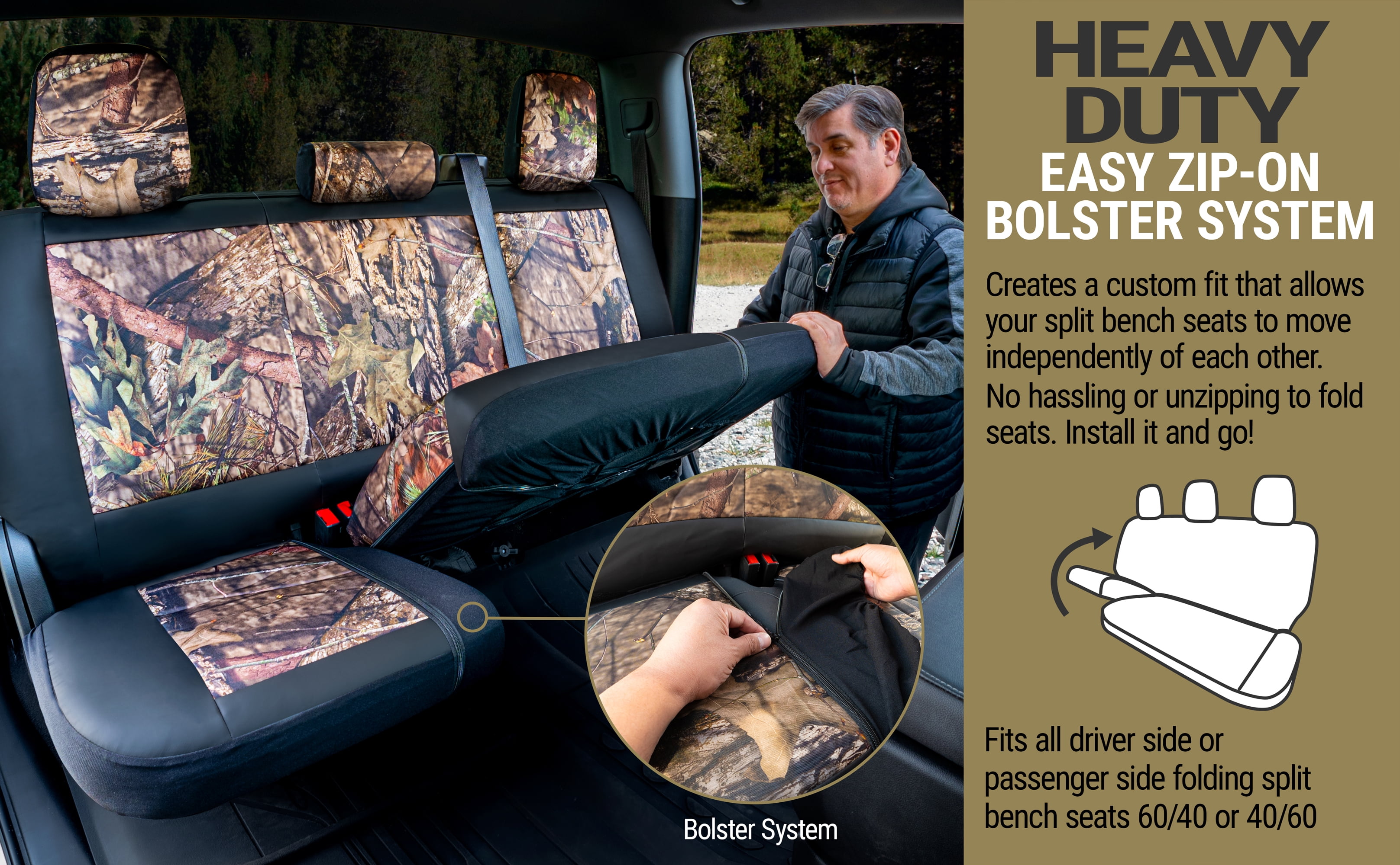 Mossy Oak Truck Bench Seat Cover, Fits Full-Size Truck Bench Seats, 600D Oxford Camo, Black