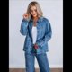 thumbnail image 5 of Chaqueta Vaquera Extragrande para Mujer, Informal, de Larga, con Botones, para Otoño Azul L, 5 of 10