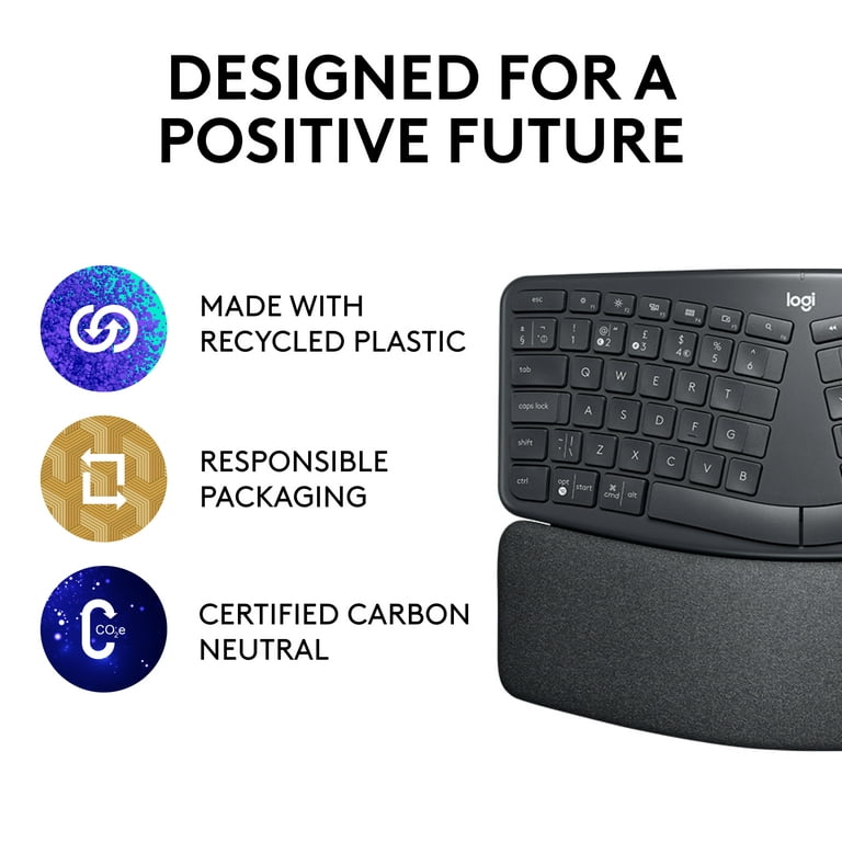 Logitech ERGO Series K860 Wrist with Typing, Stain-Resistant Split - Connectivity, Bluetooth Keyboard, Rest, Wireless Compatible - USB Windows/Mac Ergonomic Natural Graphite and Fabric, Keyboard