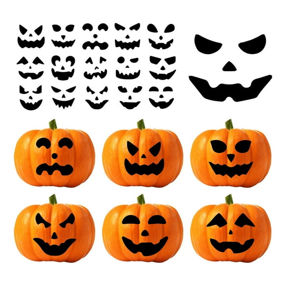 4 Pcs Halloween Pumpkin Decorating Stickers, Black Pumpkin Face Stickers Template Make Jack-O-Lantern Face Craft Decals for Halloween Party Trick or Treat Party