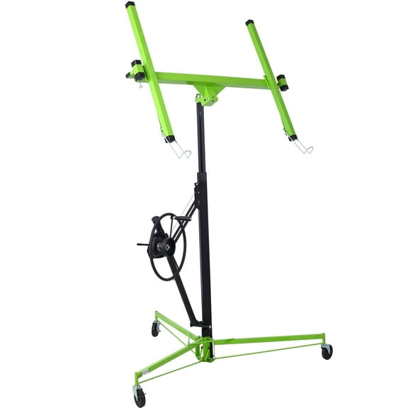 Trilenars Gypsum Board Rolling Lift Panel, 11 Foot Hoist Jack Lift, Gypsum Board Lift, 150 Lb Load Bearing Panel Lift Tool, Heavy Steel, with Telescopic Arm and 3 Lockable Wheels ,Green   Black