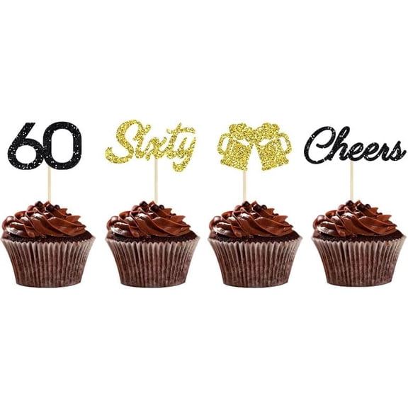 12pcs Cheers and Beers to 60 Years Cupcake Toppers 60 Fabulous Cake Decorations for Happy 60th Birthday Wedding Anniversary Party Decoration Supplies