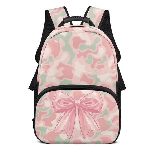 HUISEFOR Camo Pink Bow Backpack for School Kids Girls Lightweight Large Capacity School Bag with Side Pockets, 17 Inch Breathable Comfortable Kindergarten Backpack for Girls