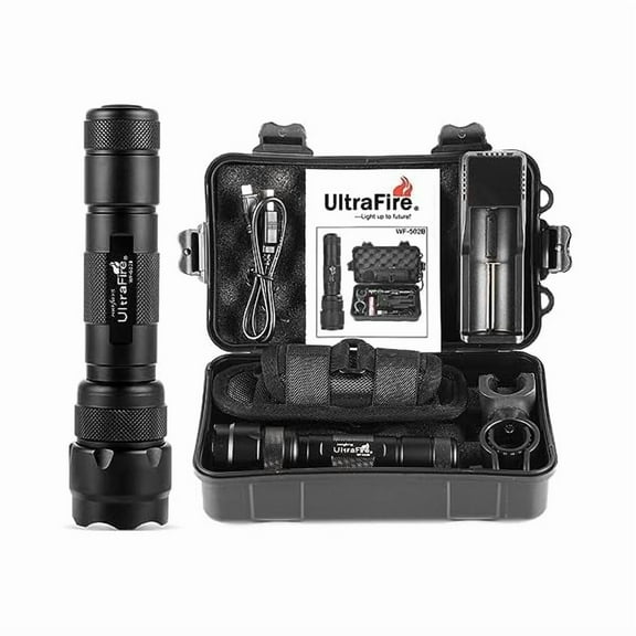 ZC WF-502B LED Tactical Flashlight, 5 Modes 1000 High Lumens Flashlight Torch with Duty Belt Flashlight Holster, UFB26, Bicycle Mount, USB Charger