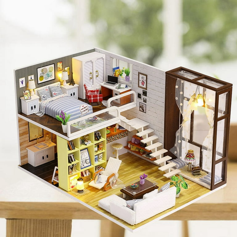 DIY Wooden House Assemble Dollhouse Kit Wooden Miniature Doll