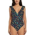 thumbnail image 2 of Goofa Shells and Seaweed Print Women's Ruffled One Piece Swimsuit V Neck, 2 of 7