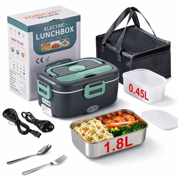 DCUTIE Electric Lunch Box 1.8L, 80W Portable Food Warmer, Heated Lunch Box for Adults, Leakproof