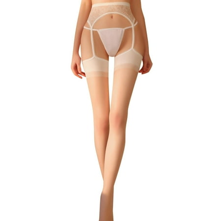 Yanyanz Compression Socks  Garter Belt Lace Women 4 Strap with Stocking for Thigh Highs Elegant Lingerie  Socks White One Size