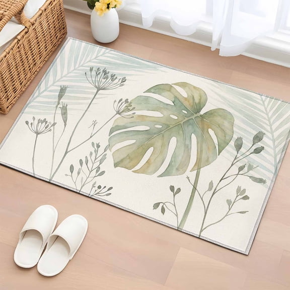 Entryway Rug 2'x3', Summer Palm Leaves Small Rug for Kitchen Bathroom Door Mat Indoor Entrance, Green Botanical Tropical Plant Non-Slip Area Rugs Floor Mats Carpet Front Door Rugs
