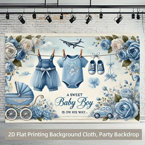 Blue Baby Shower Backdrop A Sweet Baby Boy Is on His Way Photography Background Blue White Floral Airplane Newborn Shower Birthday Party Decorations Banner Supplies Photo Booth Props