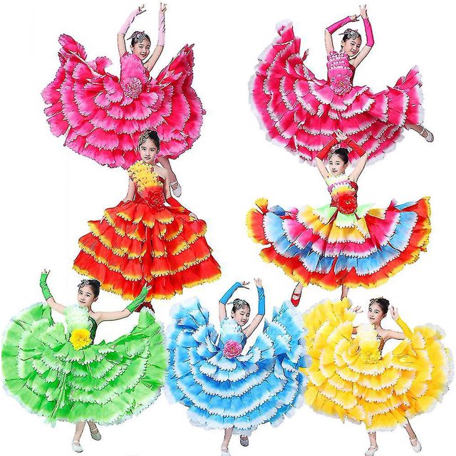 Vestido de baile de pétalos moderno para niñas, disfraz de desfile, falda de salón de Flamenco español, ropa de actividades escolares puesta en escena para niños