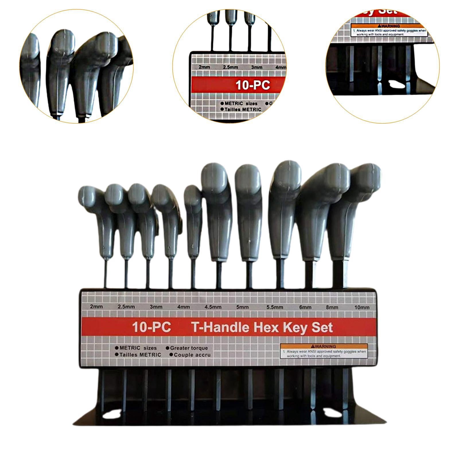 koolsoo 10x Generic T Handle Allen Wrench Set Hex Key Wrench Set Practical Professional Easy to Use Hexagon Spanner Set for Cars Metric