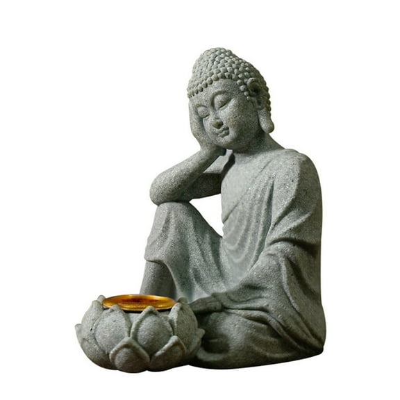 Handcrafts Buddhas Tealight Holder Stone Meditation Statue Figurine Sculpture for Home or Garden Decoration