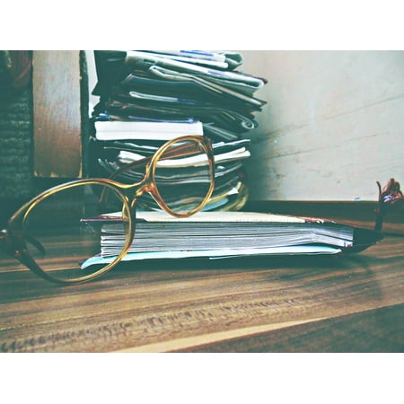 Dusty Citrine Glass Canvas Print Glasses Vintage Old Reading Dusty Newspapers Stretched Canvas 10 x 14 ()