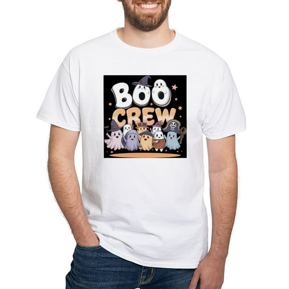 CafePress - Boo Crew Halloween T Shirt Men's Value T Shirt - Men's White Classic Cotton T-Shirts
