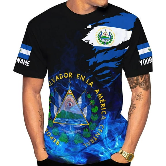 Custom El Salvador Flag Shirt for Men Women Personalized Salvadoran Pride Tshirt 3D El Salvador Clothes Salvadoreñas Shirts (T-shirt, S)
