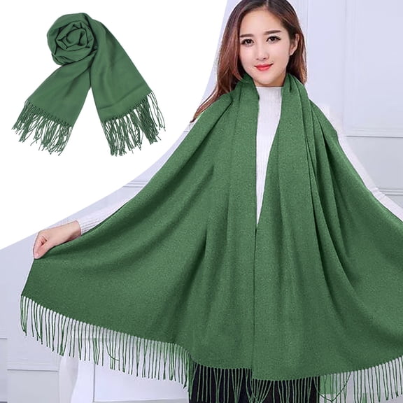 Women Scarf, Duoif Women Scarf Soft Solid Plain Shawl Wrap Fashion Warm Neck with Fringes Scarf Shawl Green