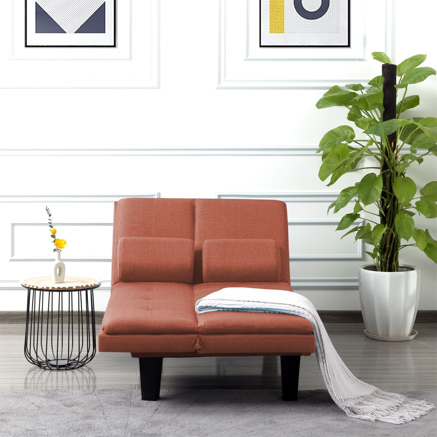 Kadyn 63.4" Futon Sofa bed, Polyester Upholstered Sofa Futon with 2 arm cushions, Modern Futon Sofa for apartment, Orange Kadyn 63.4" Futon Sofa bed, Polyester Upholstered Sofa Futon with 2 arm cushions, Modern Futon Sofa for apartment, Orange