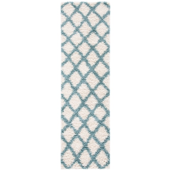 SAFAVIEH Layla Geometric Plush Shag Runner Rug, Ivory/Seafoam, 2'3" x 8'