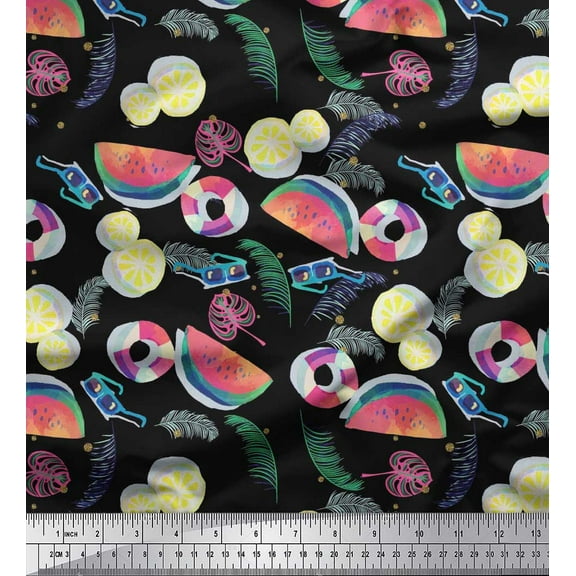 Soimoi Cotton Duck Fabric Fruits,Swim Ring & Goggles Summer Designs Print Sewing Fabric Yard 42 Inch Wide