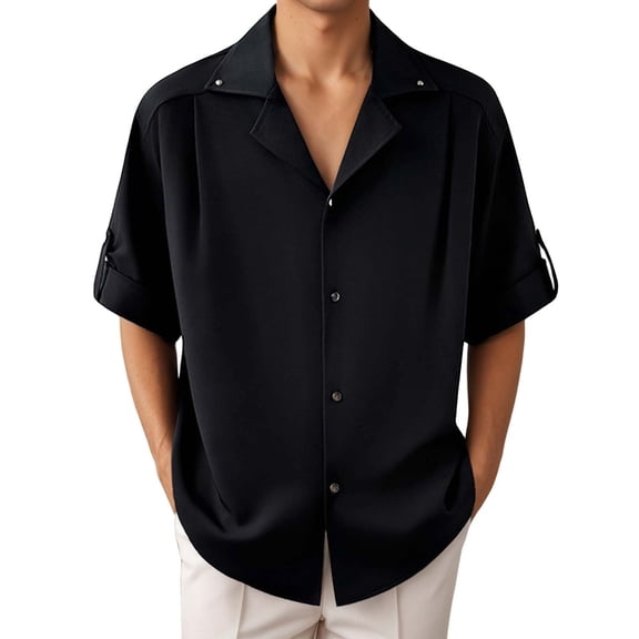 NAFUU Casual Shirts For Men Fashion Men's Shirt Half Sleeve Comfortable Stretch Button Down Shirt Daily Wear Summer Breathable Tops Formal Collared Shirt