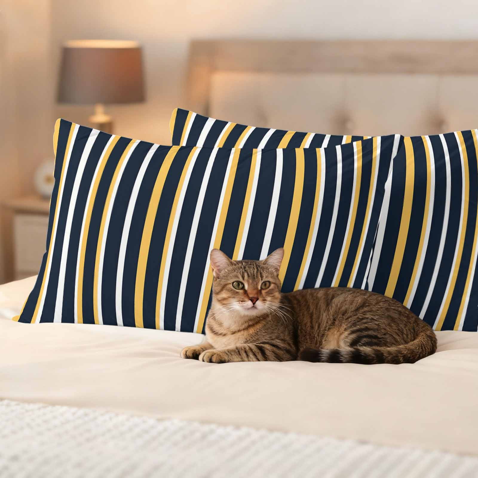 Orange Navy Blue Outdoor Waterproof Pillow Covers, Modern Abstract Vertical Striped Decorative Rectangle Throw Pillowcase Sofa Cushion Sham for Patio/Couch/Chair, 20"x12" 2 Pack
