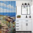 thumbnail image 6 of Lighthouse Sunrise Coast Scenery Pale Blue Tan Shower Curtain Fabric Bathroom Decor with Hooks, 6 of 8