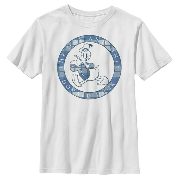 Boy's Mickey & Friends Donald Duck The One and Only Plaid Circle  Graphic Tee White Large