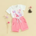 thumbnail image 2 of Bagilaanoe 2pcs Toddler Sister Matching Clothing Baby Girl Shorts Set Short Sleeve Letter Print T Shirt Tops + Shorts 3M 6M 12M 18M 24M 3T 4T Kids Casual Summer Clothes, 2 of 8