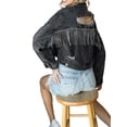 thumbnail image 7 of Biekopu Women Crop Jean Jacket Casual Button down Ripped Denim Jacket with Tassel Fall Outwear, 7 of 7