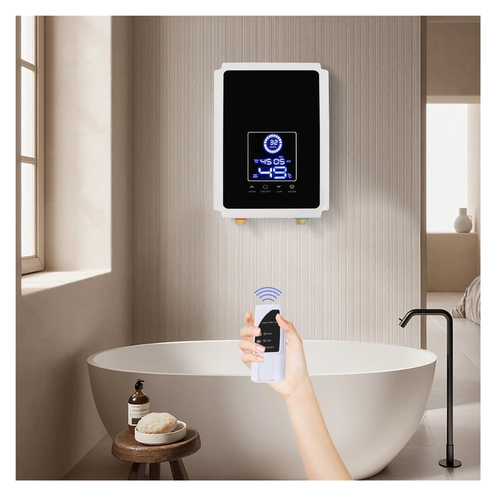 5500W Electric Household Instant Tankless Water Heater For Bathroom Shower With Touchscreen & Remote Control ,Safety Protections