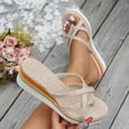 thumbnail image 4 of Espadrilles for Women Bow Slide Sandals Strappy Wedge Platform Heels Casual Summer Dressy Flip Flops Beige1 Size 8.5, 4 of 8