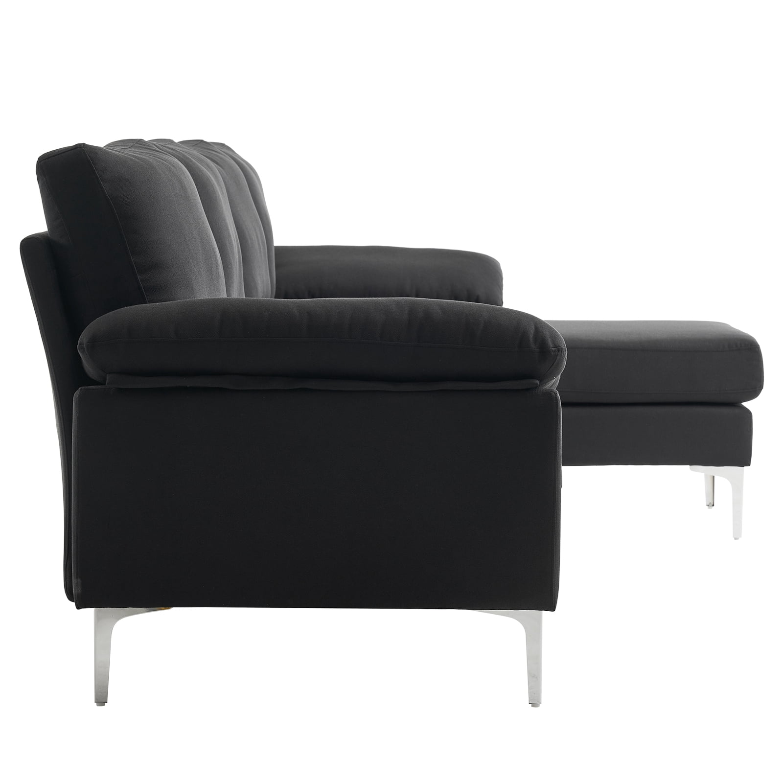Ktaxon Sectional Sofa Set, L Shaped Linen Fabric Couch with Chaise Lounge, 4 Seats Sleeper for Living Room Black