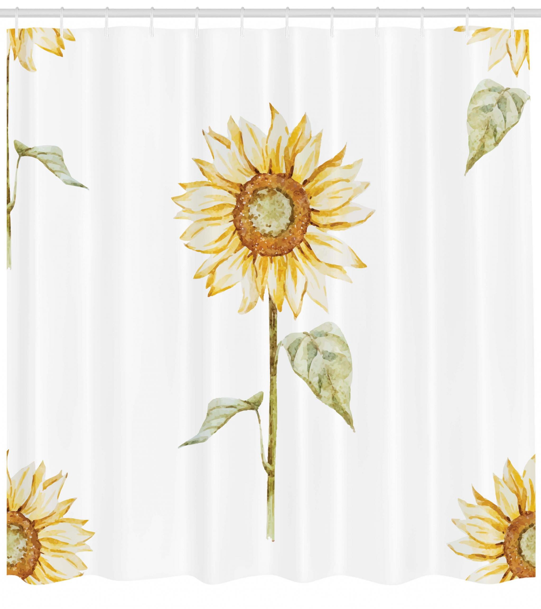 Sunflower Shower Curtain Sunflowers With Watercolor Painting Effect And In Minimalistic Design Artwork Fabric Bathroom Set Hooks Yellow Green