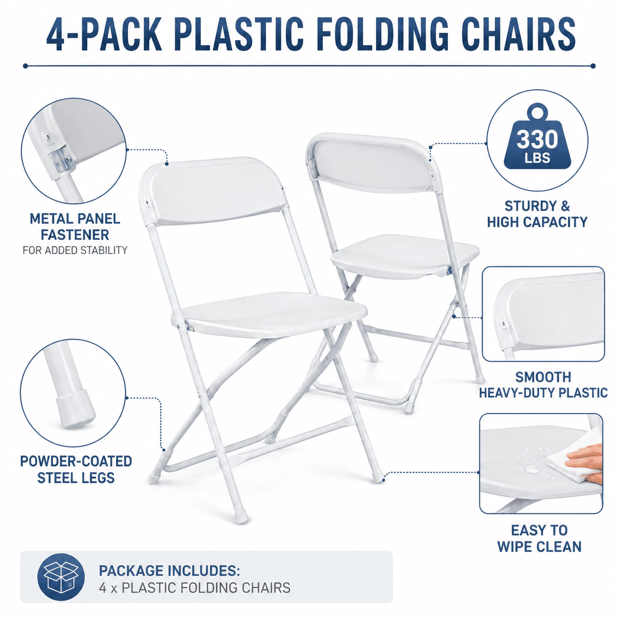 Alvantor 4 Pack Plastic Folding Chairs White Heavy Duty Indoor Outdoor Portable Stackable Chairs for Party Office Event Home