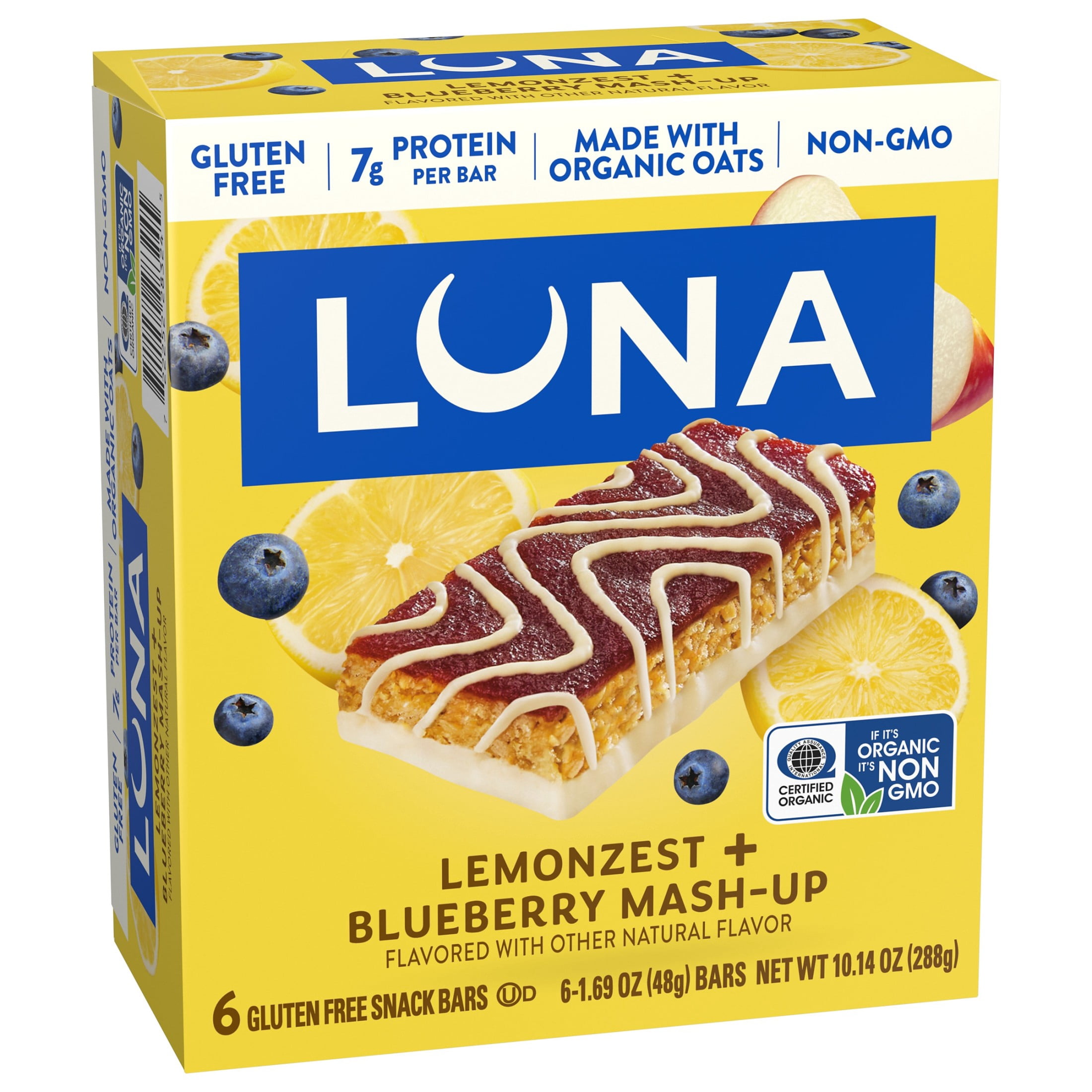 LUNEページ【全フレーバー】 LUNA LemonZest + Blueberry Flavor Gluten Free Snack Bars, Protein
