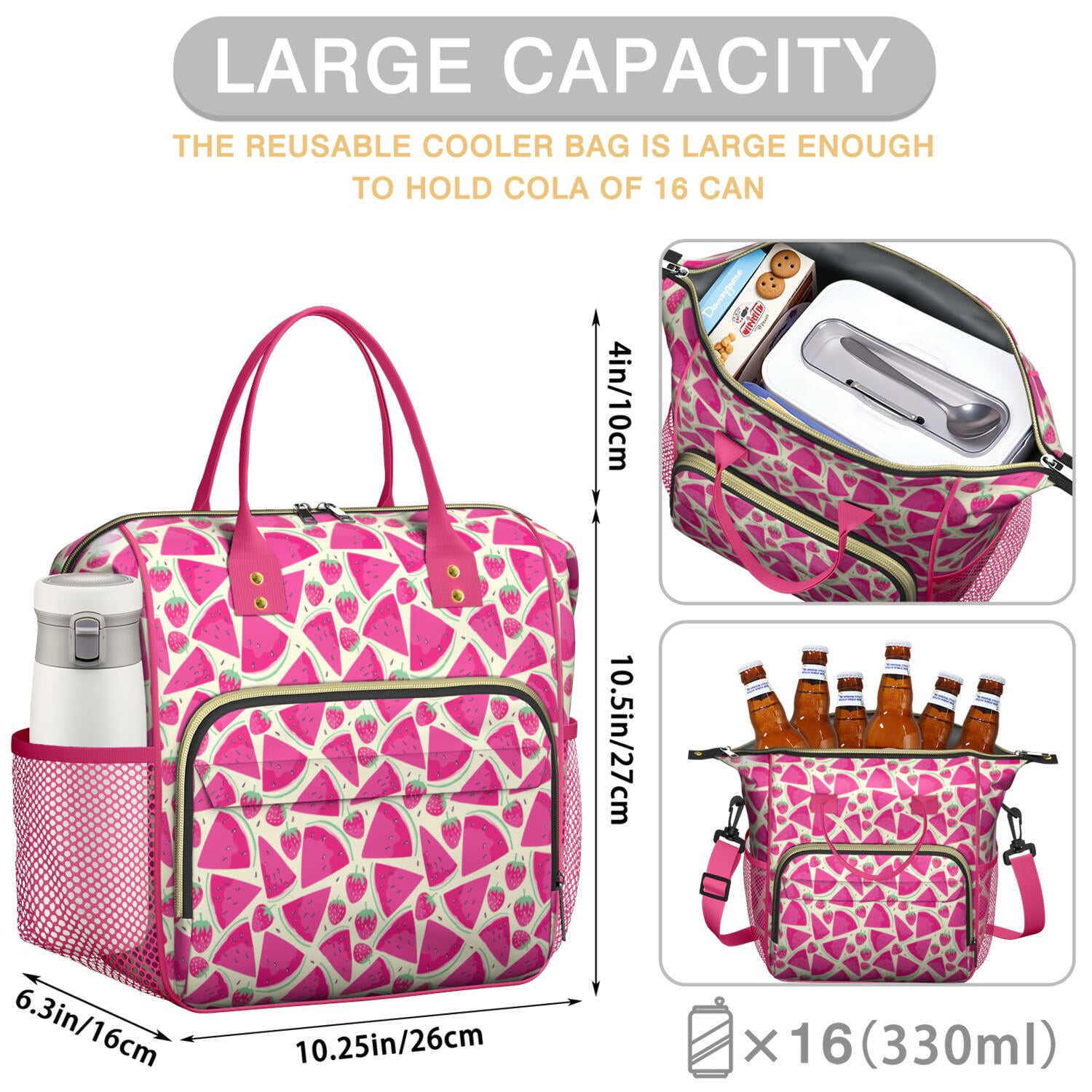 Watermelon Print Insulated Lunch Tote Bag - Leakproof Cooler Bag for Office, Beach & Summer Party, Multi-Pocket Waterproof Thermal Tote for Fruits & Food