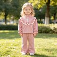 thumbnail image 2 of Mnyotv Toddler Baby Girl Clothes 2Pcs Fall Outfits Ruffle Long Sleeve Tops and Wide Leg Pants Casual Lounge Set Size 18-24 Months, 2 of 8