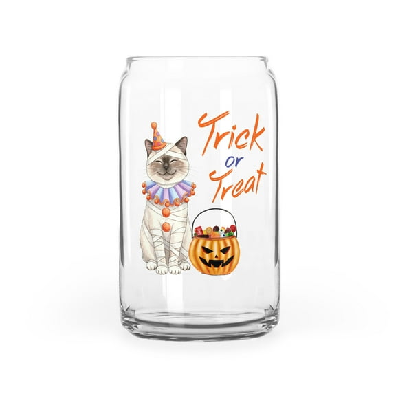 Trick or Treat Ragdoll Funny Mummy Cosplay Pumpkin Candy Basket 16oz Glass Cup Mug Cat Lover Kitten Owner Gifts Idea Glass Can - 12016