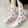 thumbnail image 4 of Xfvqtps Womens Cute Socks Coral Fleece Cherry Fruits Embroidery Mid Tube Thickened Comfortable Soft Cozy Indoor Sleep Warm Winter Fluffy Socks White-02, 4 of 7