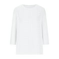 thumbnail image 4 of 3/4 Length Sleeve Womens Tops Casual Basic Tees T-Shirts Solid Loose Shirts Blouse Round Neck Summer Tops White S, 4 of 6