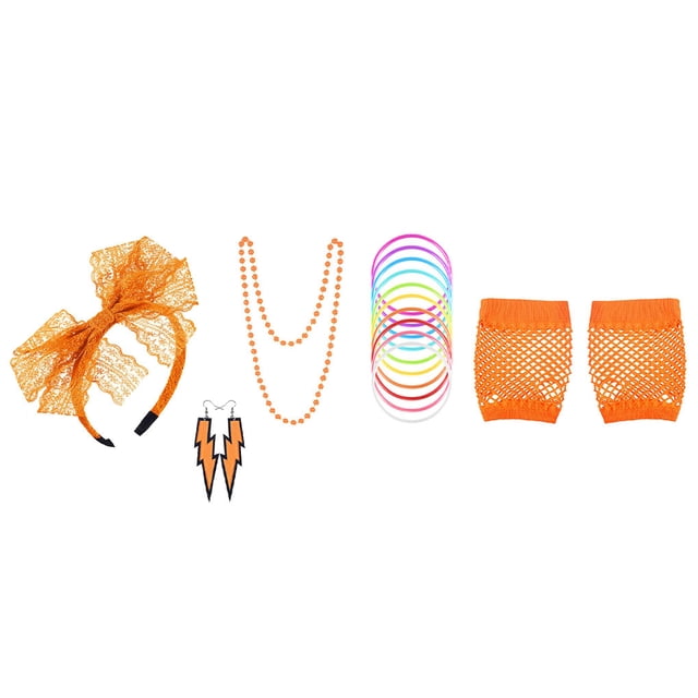 Bearachild 1 juego de disfraces con guantes de red, ropa especial, suministros para fiestas de los años 80, accesorios de cosplay para clubes nocturnos, Kits de decoración para fiestas naranja Bearachild HA060873-03
