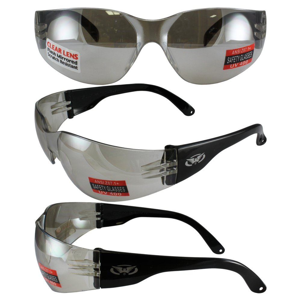 Two Pairs of Global Vision Rider Safety Motorcycle Riding Sunglasses Black Frames One Pair Clear Mirror Lens and One Pair Super Dark Lens with Microfiber Bags ANSI Z87.1 - image 2 of 4
